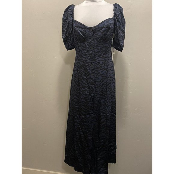 NWT Good American Corset Style Navy Black Zebra Print Puff Sleeve Maxi Dress 2 - Picture 3 of 8